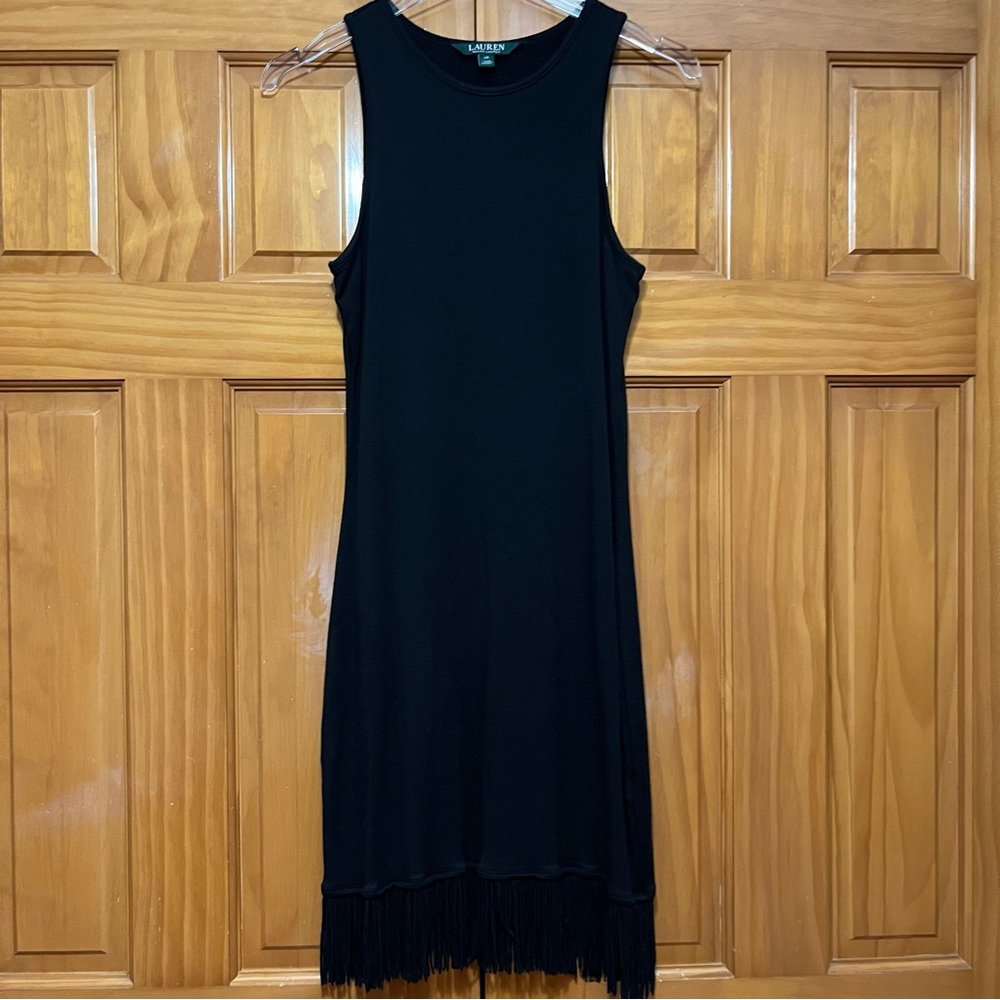 Lauren Ralph Lauren Black Knit Tank Dress with Fringed Hem Size XS